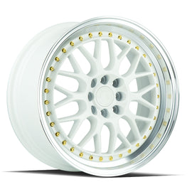 Aodhan AH02 17x8 4x100/114.3 +35 cb73.1 White w/Machined Lip (Gold Rivets) Wheel