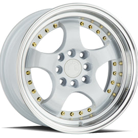 Aodhan AH03 15x8 4x100/114.3 +20 cb73.1 White w/Machined Lip (Gold Rivets) Wheel AH0315804100114320WML