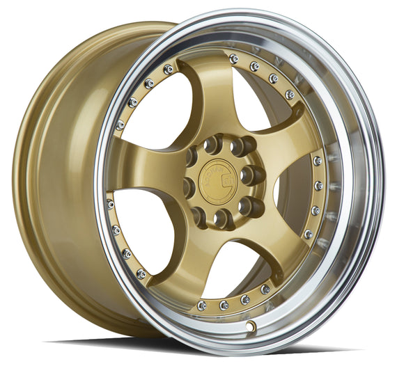 Aodhan AH03 16x8 4x100/114.3 +15 cb73.1 Gold w/Machined Lip Wheel/Rim AH0316804100114315GML