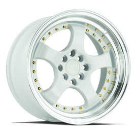 Aodhan AH03 16x8 4x100/114.3 +15 cb73.1 White w/Machined Lip (Gold Rivets) Wheel AH0316804100114315WML