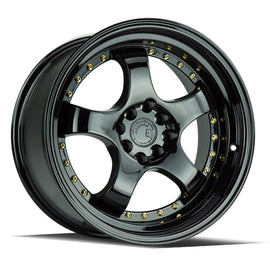 Aodhan AH03 17x9 4x100/114.3 +25 cb73.1 Full Golss Black ( Gold Rivet) Wheel/Rim AH0317904100114325FB