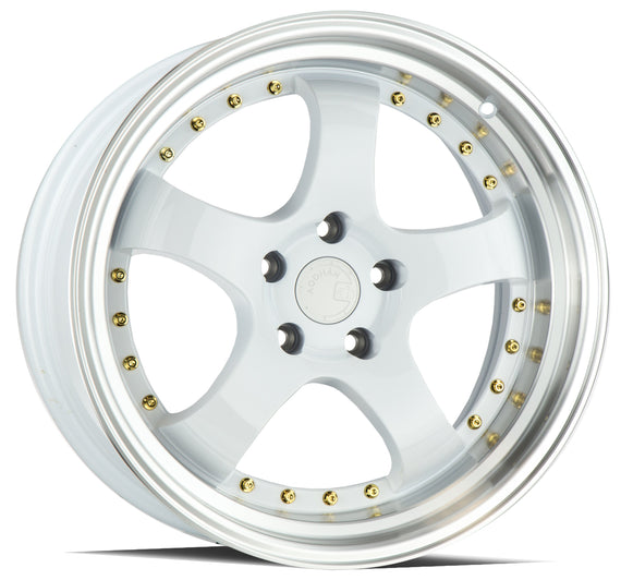 Aodhan AH03 18x9.5 5x114.3 +30 cb73.1 White w/Machined Lip (Gold Rivets) Wheel/R AH0318955114330WML
