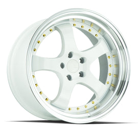 Aodhan AH03 19x11 5x114.3 +22 cb73.1 White w/Machined Lip (Gold Rivets) Wheel/Ri AH0319115114322WML