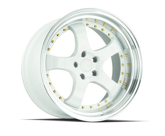 Aodhan AH03 19x11 5x114.3 +22 cb73.1 White w/Machined Lip (Gold Rivets) Wheel/Ri AH0319115114322WML