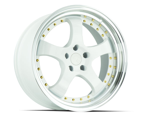 Aodhan AH03 19x9.5 5x114.3 +22 cb73.1 White w/Machined Lip (Gold Rivets) Wheel/R AH0319955114322WML