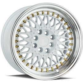 Aodhan AH05 15x8 4x100/114.3 +20 cb73.1 White w/Machined Lip (Gold Rivets) Wheel AH0515804100114320WGR