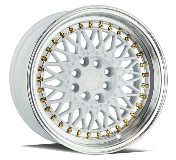 Aodhan AH05 15x8 4x100/114.3 +20 cb73.1 White w/Machined Lip (Gold Rivets) Wheel AH0515804100114320WGR