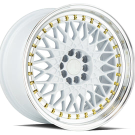 Aodhan AH05 17x9 5x100/114.3 +25 cb73.1 White w/Machined Lip (Gold Rivets) Wheel AH0517905100114325WML