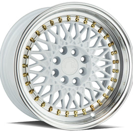 Aodhan AH05 17x9 4x100/114.3 +25 cb73.1 White w/Machined Lip (Gold Rivets) Wheel AH0517904100114325WML
