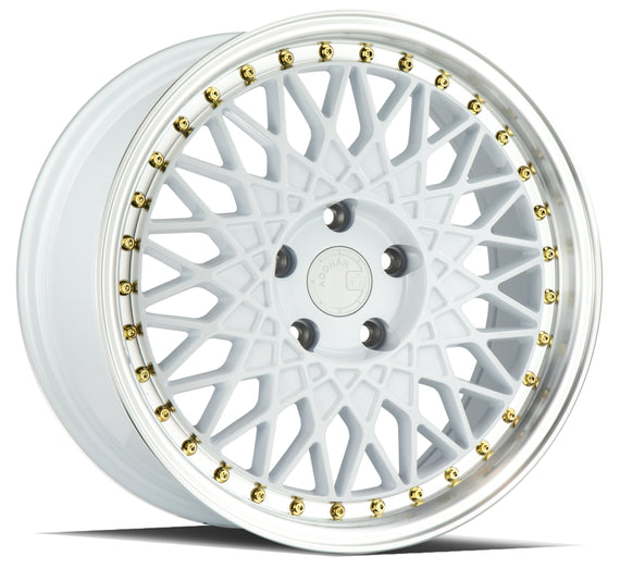 Aodhan AH05 18x8.5 5x114.3 +35 cb73.1 White w/Machined Lip (Gold Rivets) Wheel/R AH0518855114335WML