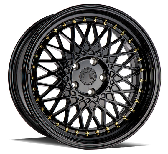 Aodhan AH05 18x9.5 5x114.3 +30 cb73.1 Full Gloss Black ( Gold Rivet) Wheel/Rim AH0518955114330FB