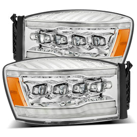 AlphaRex Nova Series LED Projector Headlights Plank Style Design Black w/ Sequential Signal, Top/Bottom DRL/ Amber LED for Dodge Ram 2006-2008 1500HD/2006-2009 2500HD/3500HD 880537