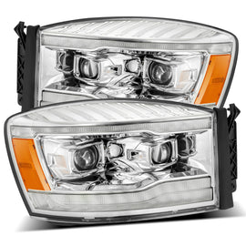 AlphaRex LUXX-Series LED Projector Headlights Plank Style Design Chrome w/ Sequential Signal, Top/Bottom DRL for Dodge Ram 2006-2008 1500HD/2006-2009 2500HD/3500HD 880534