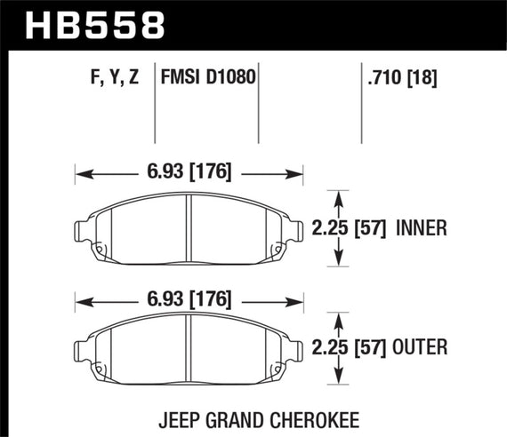 Hawk 06-09 Jeep Commander / 05-09 Grand Cherokee Front Performance Ceramic Street Brake Pads HB558Z.710