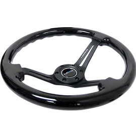 NRG Reinforced Steering Wheel (350mm / 3in. Deep) Blk Wood w/Blk Matte Spoke/Black Center Mark RST-018BK-BK