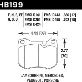 Hawk 86-89 Mercedes 560SL / 77-88 Porsche 924 / 78-81 928 / 83-89 944 HT-10 Front Race Brake Pads HB199S.702