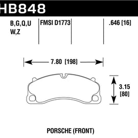 Hawk 14-19 Porsche 911 GT3/GT3 RS / 2016 Porsche Cayman GT4 DTC-70 Race Front Brake Pads HB848U.646