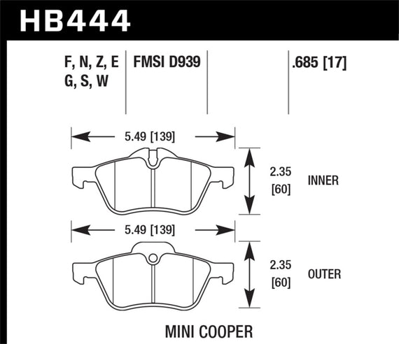 Hawk 02-06 Mini Cooper / Cooper S 18mm HT-10 Race Front Brake Pads HB444S.685