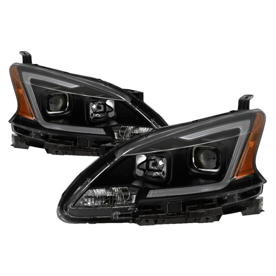 xTune 13-15 Nissan Sentra DRL LED Light Bar Proj Halogen Headlights - Blk Smoke (PRO-JH-NS13-LB-BSM) 9042973