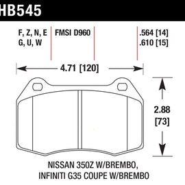 Hawk PerformanceCeramic Brake Pads For 03-06 Sentra 03-09 350Z HB545Z.564 Fr HB545Z.564