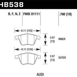 Hawk HPS 5.0 Front Brake Pads for 2009 Audi A4 Cabriolet - HB538B.760 HB538B.760