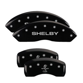 MGP 4 Caliper Covers Engraved Front Shelby Engraved Rear Tiffany Snake Black finish silver ch 10017SSBYBK