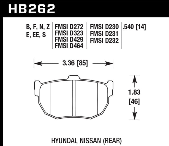 HAWK HB262F.540 HPS Performance Street Brake Pads for Nissan 240sx 1989-1998 for HB262F.540