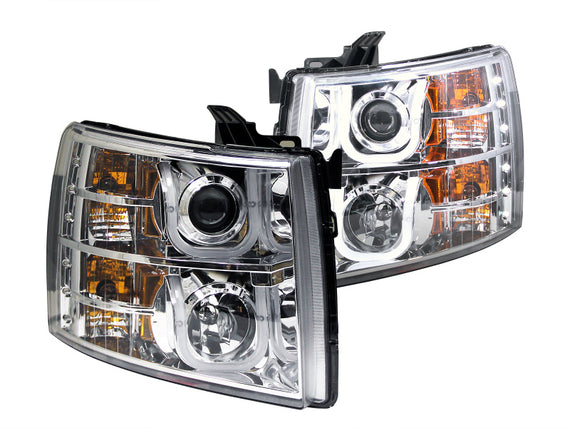 Anzo 111282 Chrome U-BarProjector Headlights for 07-14 Silverado1500/2500/3500HD 111282