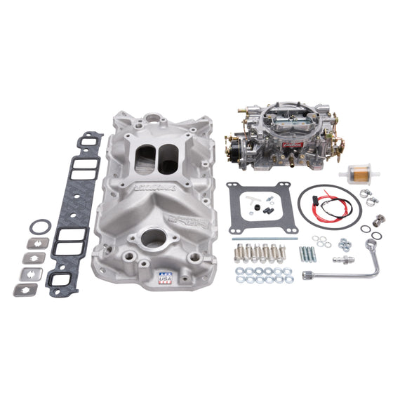 Edelbrock Manifold And Carb Kit Performer Eps Small Block Chevrolet 1957-1986 Natural Finish 2021