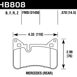 Hawk Rear HPS 5.0 Brake Pads for 2012-2015 Mercedes Benz C63 AMG HB808B.570