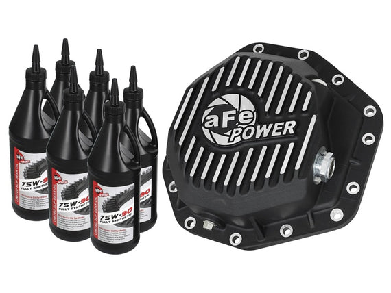 aFe Power Pro Series Rear Diff Cover Black w/Machined Fins 17-19 Ford Diesel Trucks V8-6.7L w/ Oil 46-70352-WL