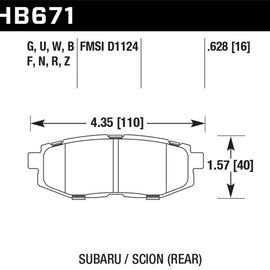 Hawk 13 Scion FR-S / 13 Subaru BRZ/10-12 Legacy 2.5 GT/3.6R HT-10 Race Rear Brake Pads HB671S.628