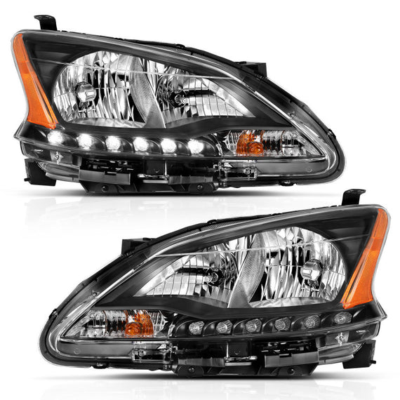 ANZO for 2013-2015 Nissan Sentra Crystal Headlights Black Housing Amber With Led 121537