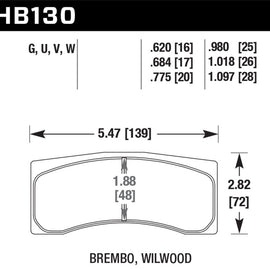 Hawk Universal Brembo DTC-70 Race Brake Pads Thickness 1.018 HB130U1.018