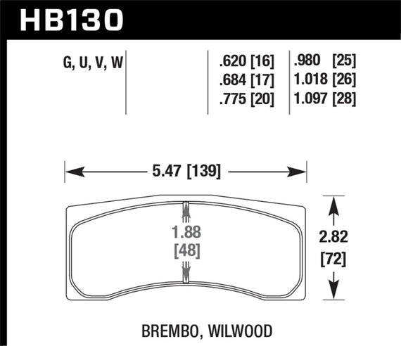 Hawk AP Racing CP5779/5780/5788/5789/5836 / Brembo X2.023.21/24/X2.028.01/04 Race DTC-60 Brake Pads HB130G.775
