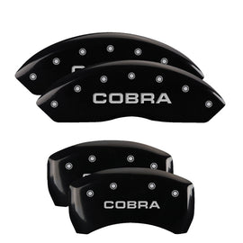 MGP 4 Caliper Covers Engraved Front & Rear Cobra Black finish silver ch 10197SCOBBK