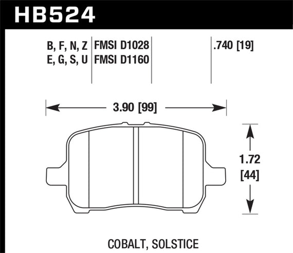 HAWK HB524F.740 HPS Performance Street Brake Pads Chevrolet Hhr 2008-2009 Chevro HB524F.740