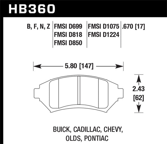 HAWK HB360F.670 HPS Performance Street Brake Pads Buick Lacrosse 2005-2008 Buick HB360F.670