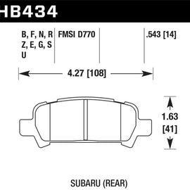 HAWK HB434F.543 HPS Performance Street Brake Pads for Subaru Forester 1998-2003 HB434F.543