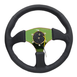 NRG Reinforced Steering Wheel (350mm / 2.5in. Deep) Leather Race Comfort Grip w/4mm Neochrome Spokes RST-023MC-R