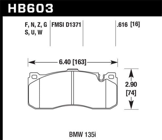 Hawk DTC-70 Race Front Brake Pads for BMW 135i  - HB603U.616 HB603U.616
