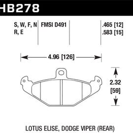 Hawk 96 & 00 Dodge Viper GTS / 92-00 Viper / 00 Viper RT10 Blue 9012 Rear Race Brake Pads HB278E.583