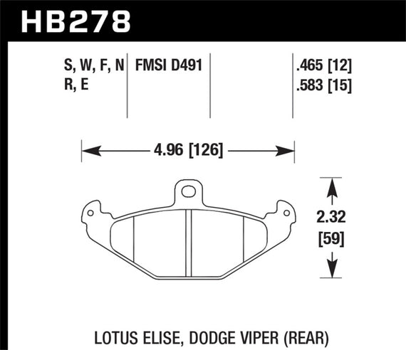 Hawk 96 & 00 Dodge Viper GTS / 92-00 Viper / 00 Viper RT10 Blue 9012 Rear Race Brake Pads HB278E.583