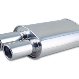 Vibrant StreetPower Oval Muffler w/ Dual 3in Round Tips Angle Cut Beveled Edge 2.5in inlet I.D. 1024