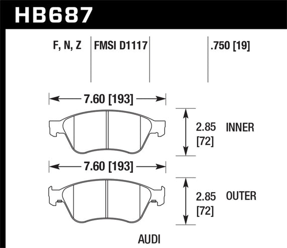 HAWK HB687Z.750 Performance Ceramic Brake Pads HB687Z.750