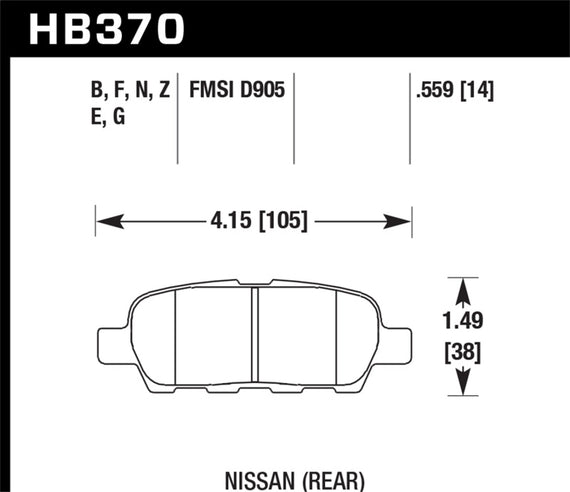 HAWK HB370F.559 HPS Performance Street Brake Pads for Nissan Altima 2002-2006 fo HB370F.559