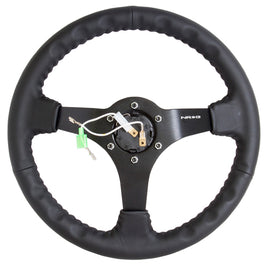 NRG Reinforced Steering Wheel (350mm / 3in. Deep) Bk Leather w/Bk BBall Stitch (Odi Bakchis Edition) RST-036MB-R