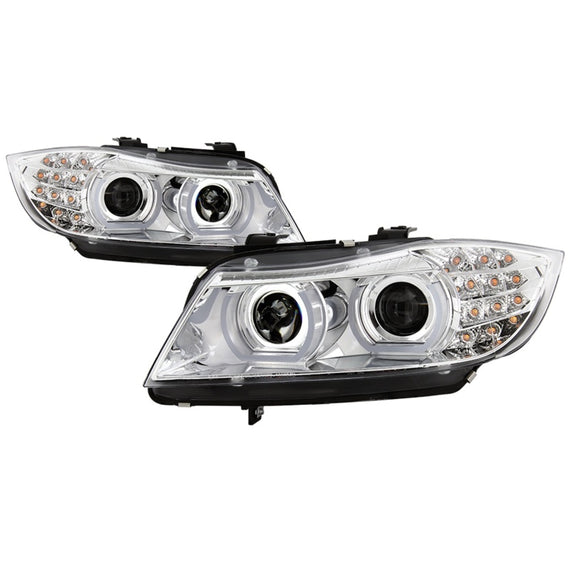 Spyder 09-12 BMW E90 3-Series 4DR Projector Headlights Halogen - LED - Chrome - 5086471