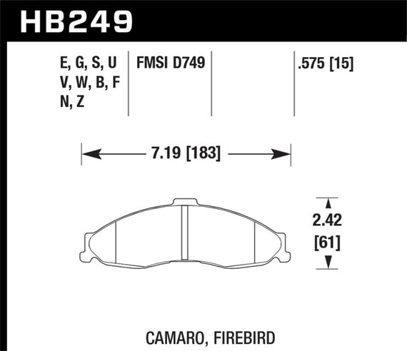 Hawk 98-02 Chevrolet Camaro SS/Z28 / 98-02 Pontiac Firebird HT-10 Race Front Brake Pads HB249S.575