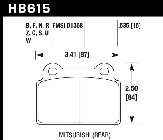Hawk 08-10 Mitsubishi Lancer Evolution Race Rear Brake Pads HB615S.535